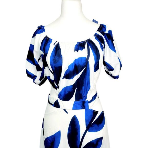 NWT  L Off-Shoulder Blue Floral Wrap Maxi Dress Women's High Waist Summer D… - Picture 2 of 12